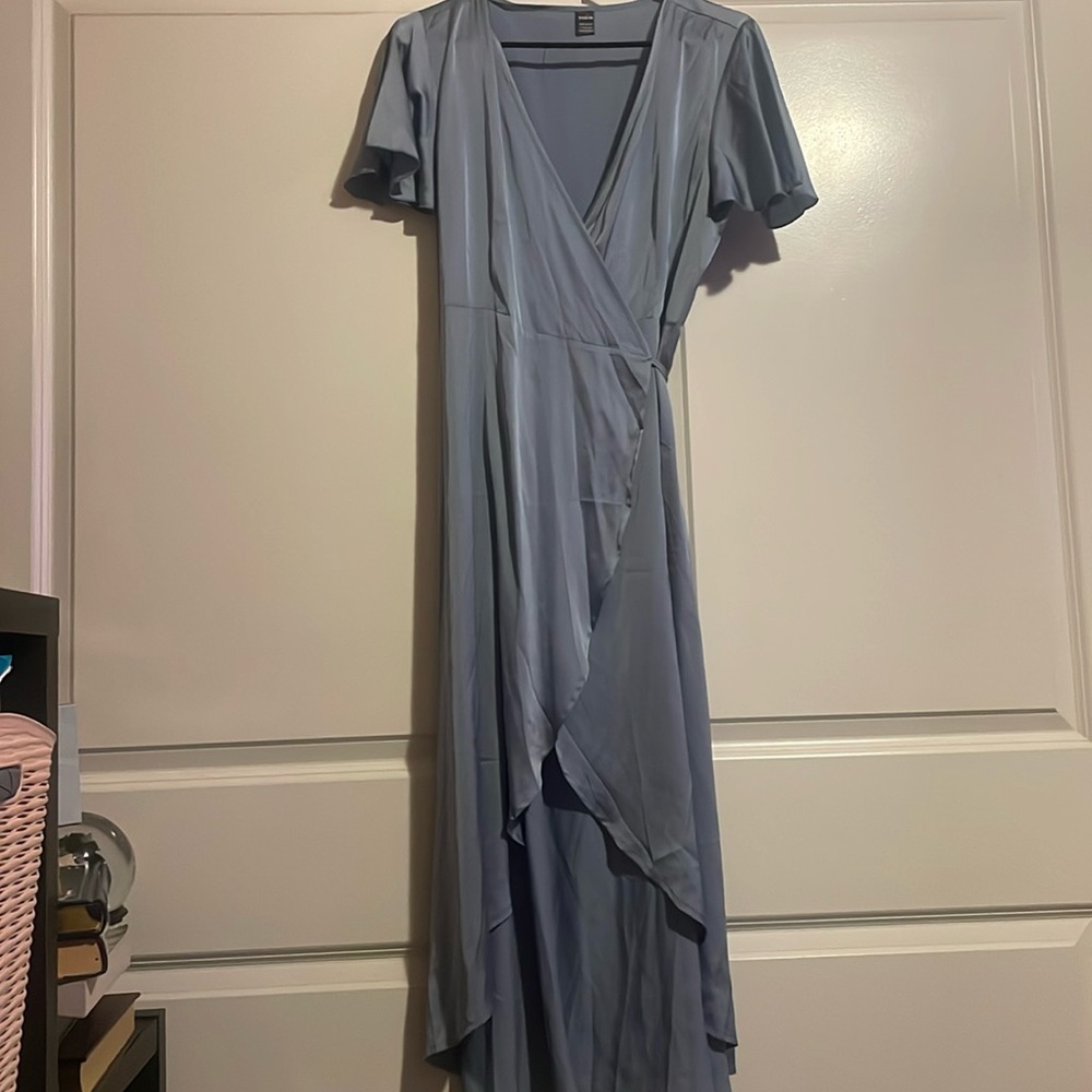 Blue silky/flowey wrap dress size medium.
